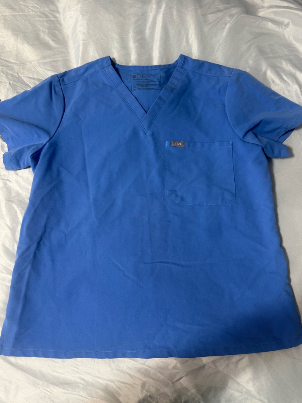 Figs Women's V-Neck Scrub Pocket top in Cecil Blue